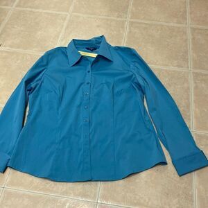 Reitmans washable stretch long sleeve blouse, teal size xl